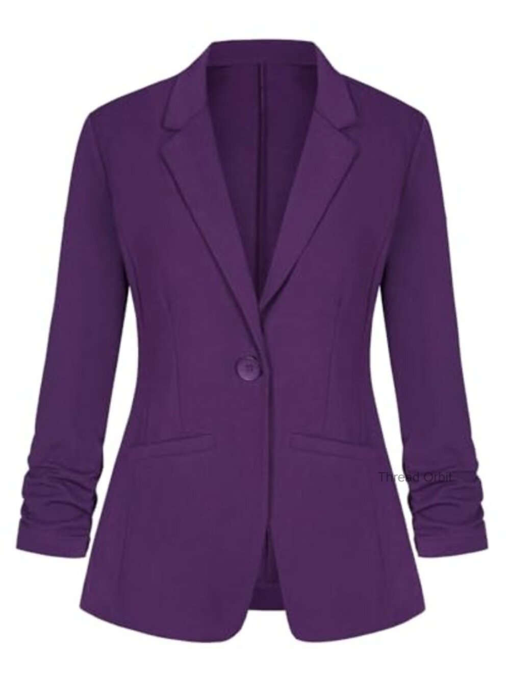 Women's Ruched 3/4 Sleeve Blazer Notched Lapel Business Casual Suit Jacket